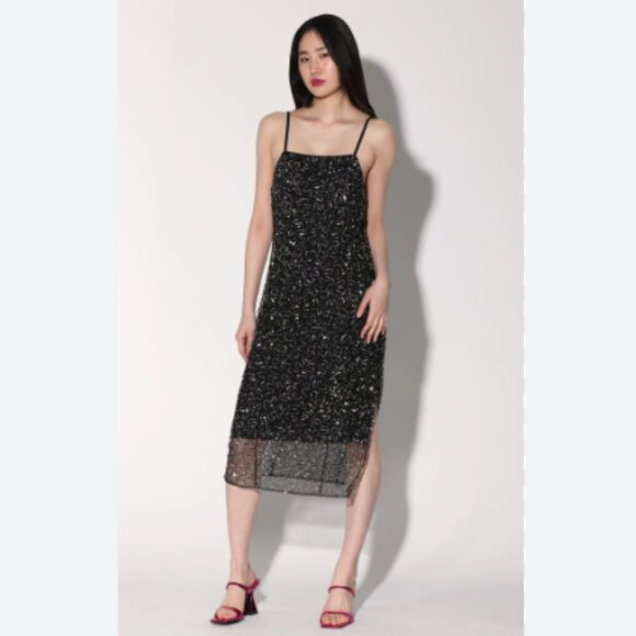 Walter Baker Tori Swirl Sequin Midi Slip Dress Black Size 0 NWT